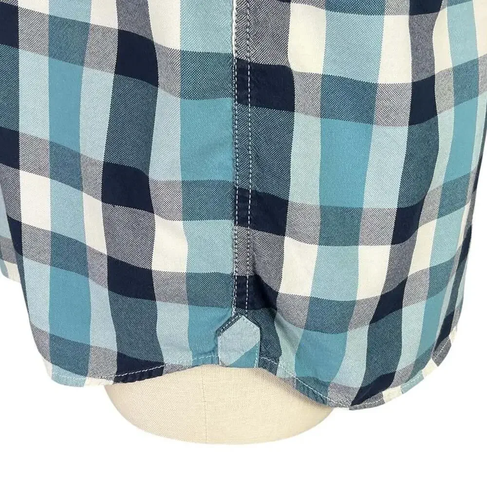 The North Face Gardello Shirt Mens Xl Blue White Plaid Short Sleeve Button Up